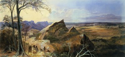 Aborígenes en un paisaje australiano de George Rowe